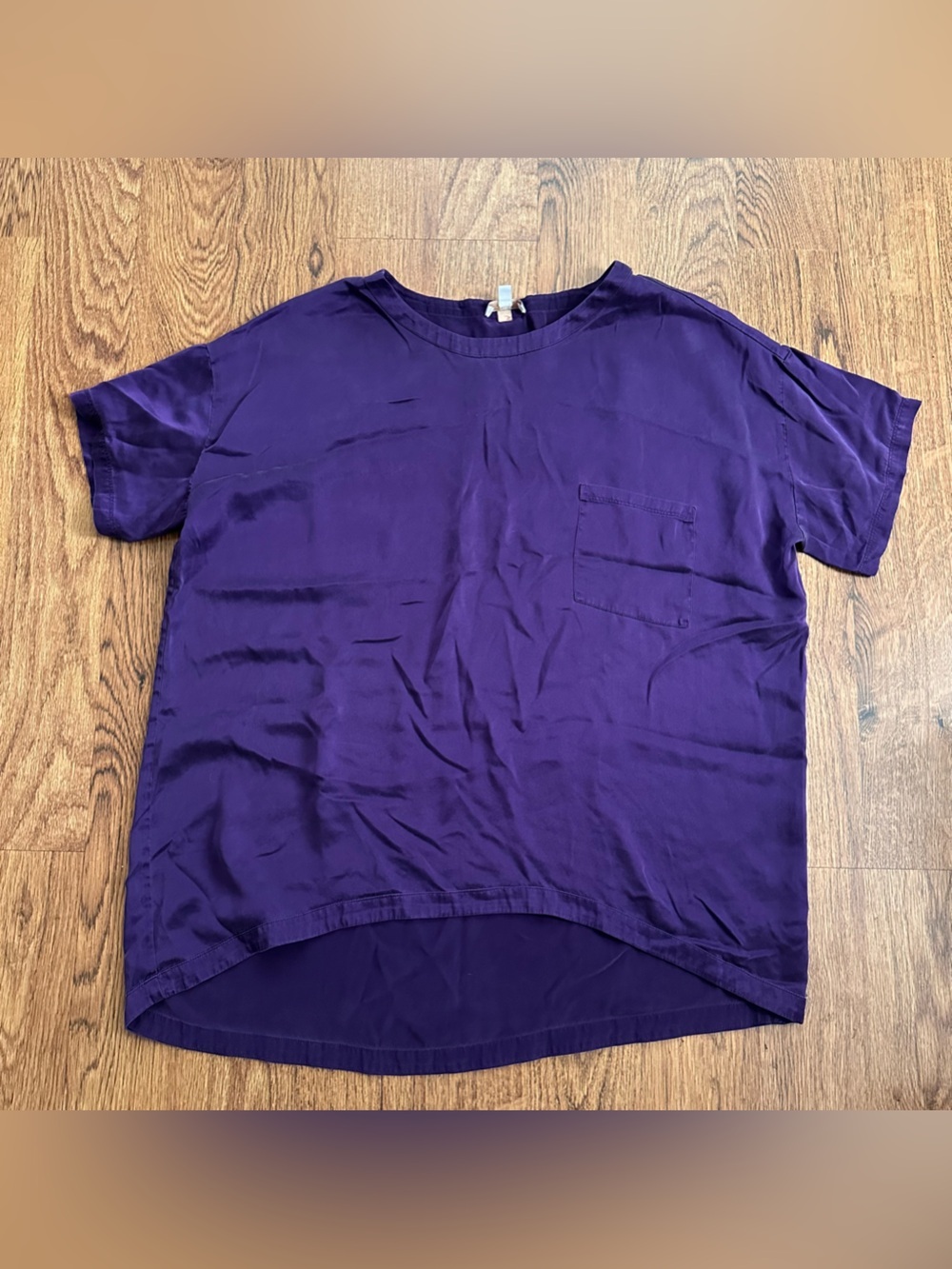 lunya Purple Short Sleeve Relaxed Pocket silk Top size small lounge sleepwear